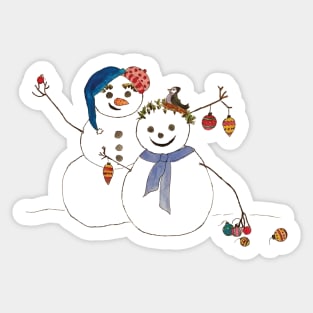 Snowman couple decorated for Christmas Sticker